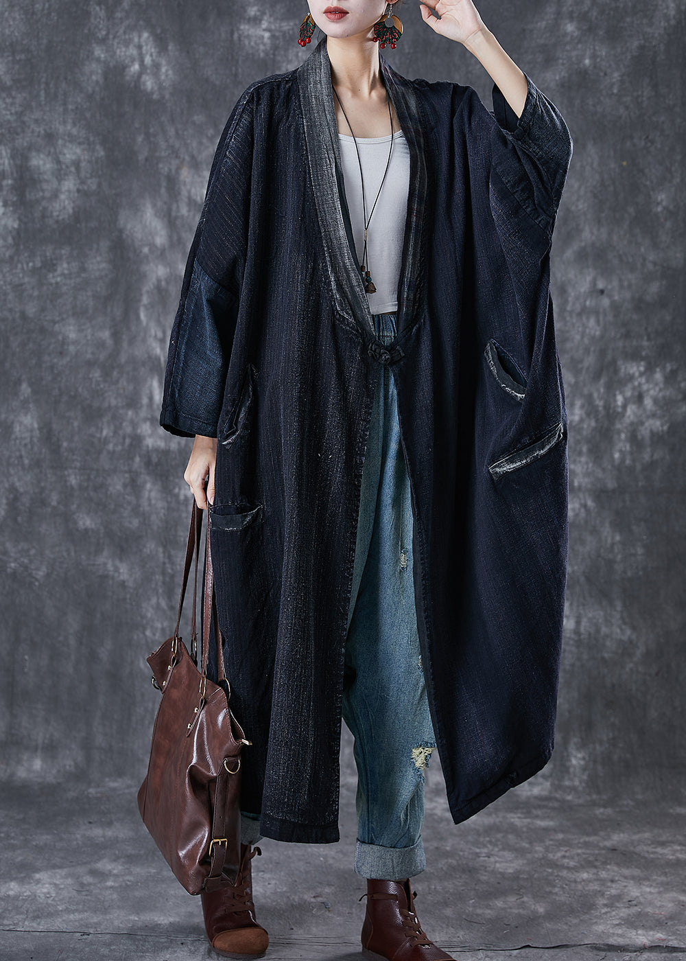 WW | Marine Oversized Chinese Button Cotton Trench Coats