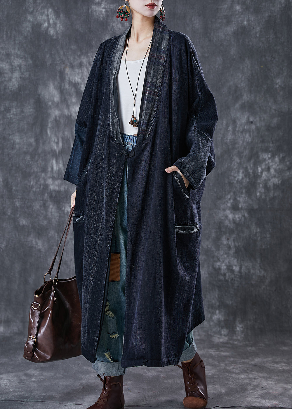 WW | Marine Oversized Chinese Button Cotton Trench Coats