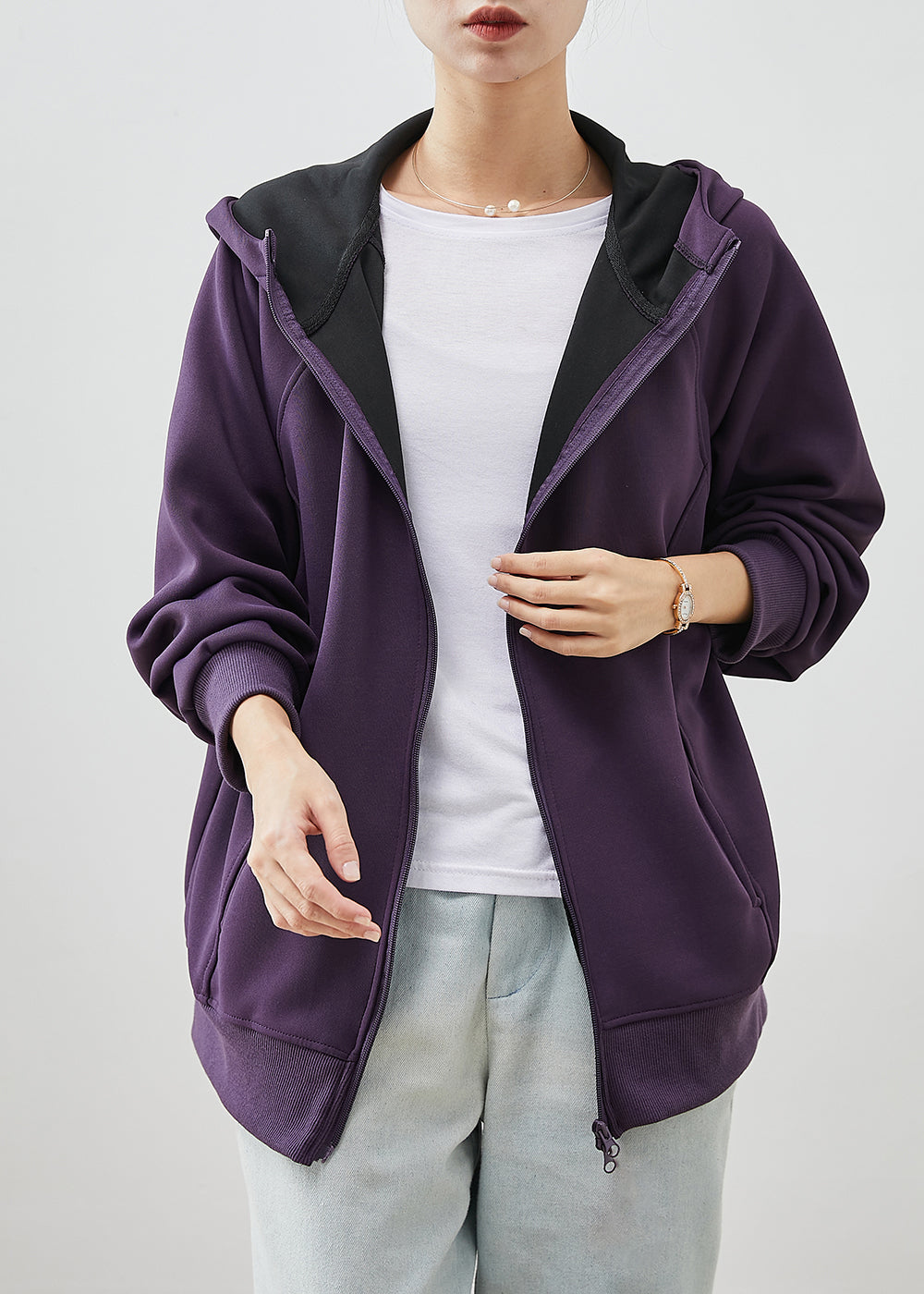 WW | Purple Hooded Cotton Sweatshirt Coats