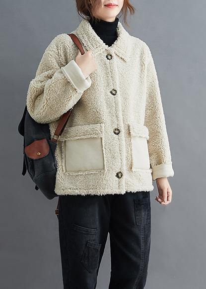 WW | Beige Coats Quality Outerwear Work Outfits Lapel Pockets Outerwear