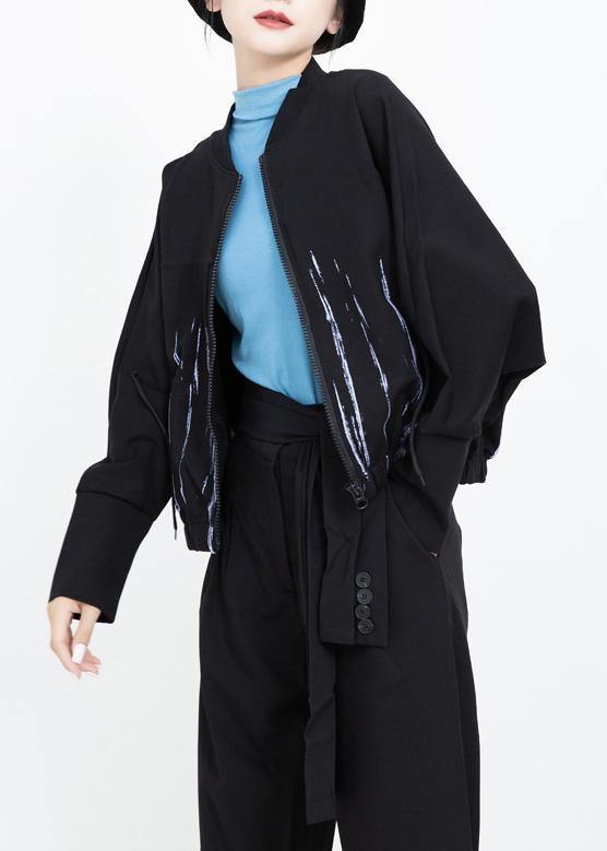 WW | Elastic Hem Plus Size Printed Women's Clothing Black Everyday Coats