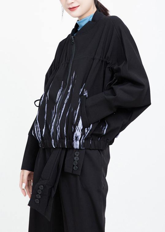 WW | Elastic Hem Plus Size Printed Women's Clothing Black Everyday Coats