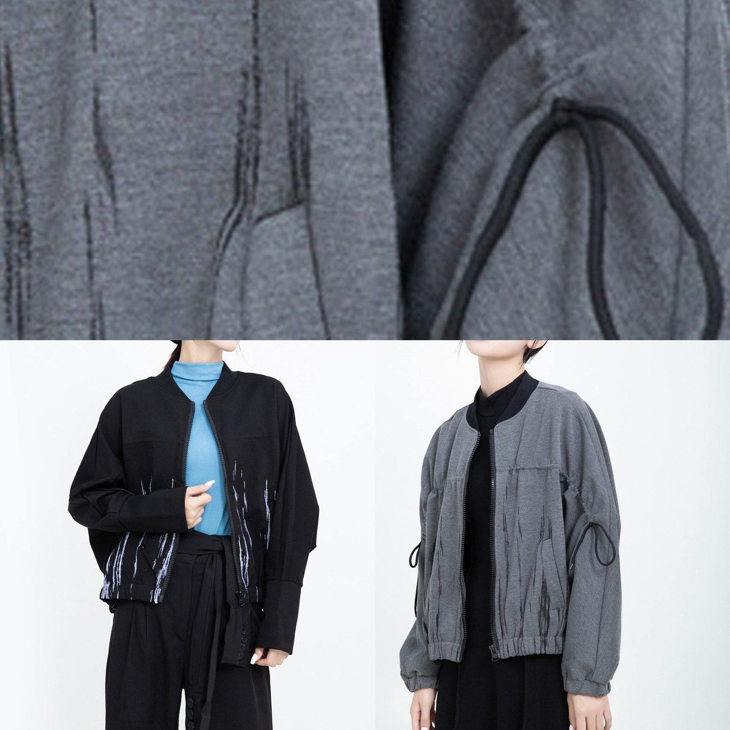 WW | Elastic Hem Plus Size Printed Women's Clothing Black Everyday Coats