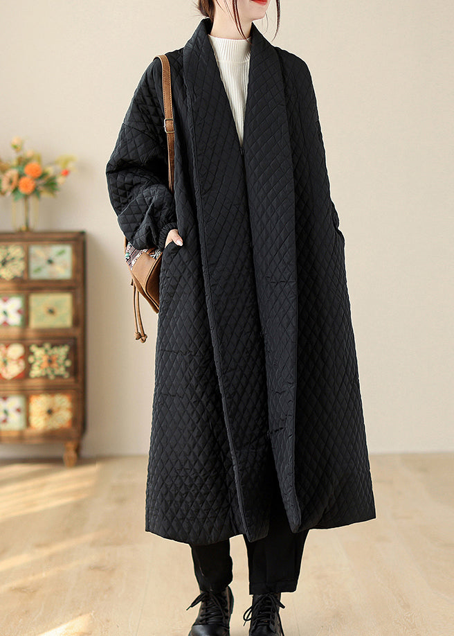 WW | Design Black Pockets Thick Loose Fine Cotton Padded Coats Winter