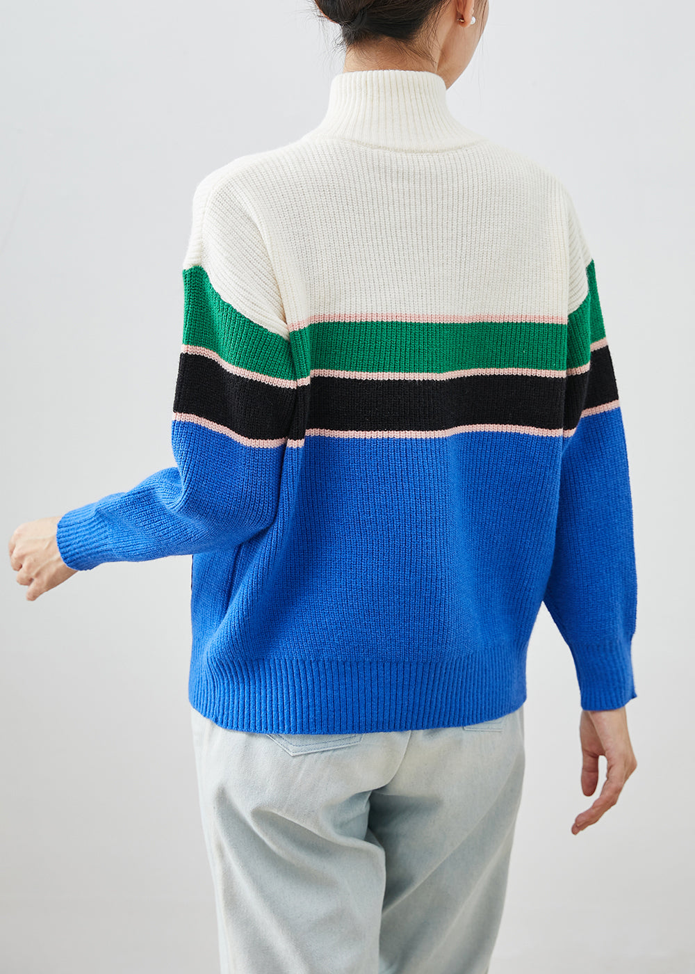 WW | Design Blue Zip-Up Patchwork Knitted Cardigans