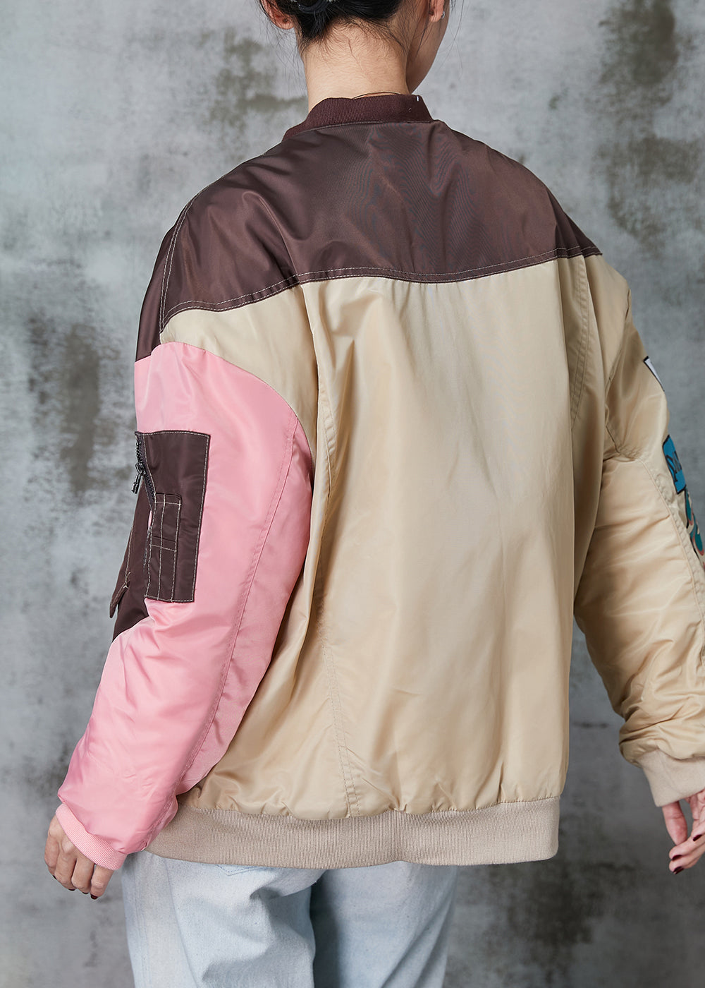 WW | Design Colorblock Zip Up Patchwork Fine Cotton-Filled Coats