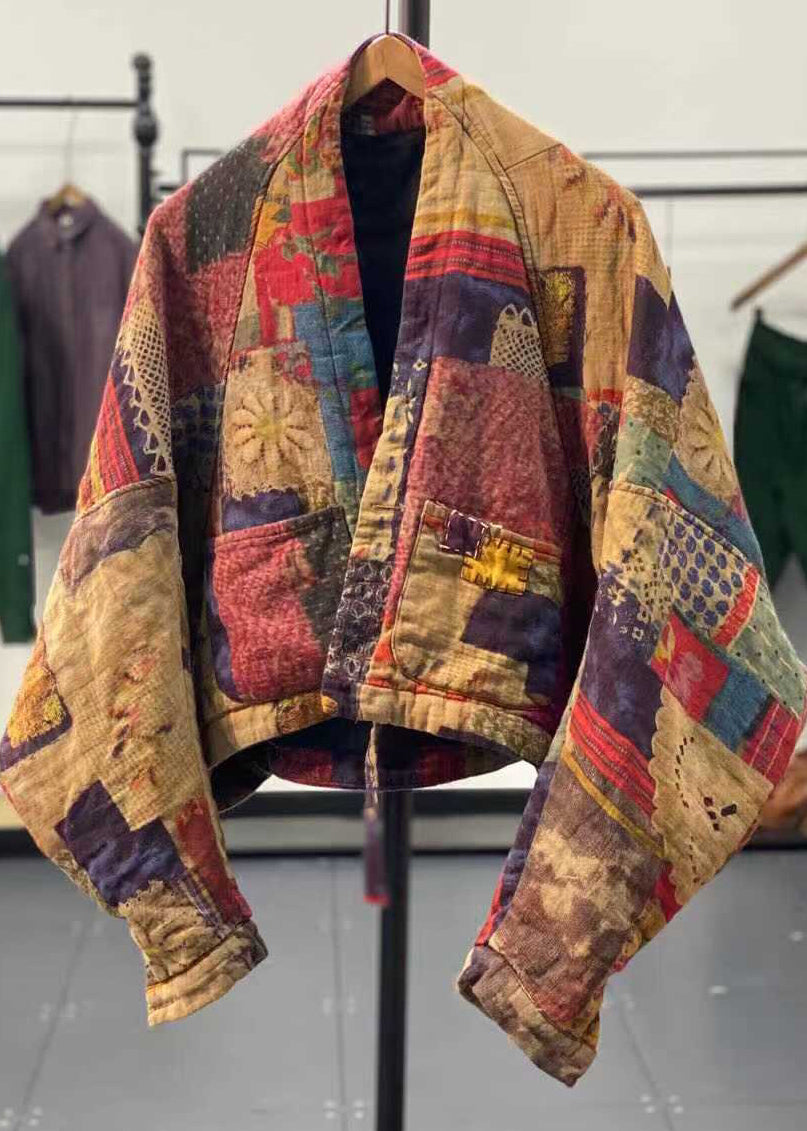 WW | Yellow asymmetrical print fine cotton-padded coats winter