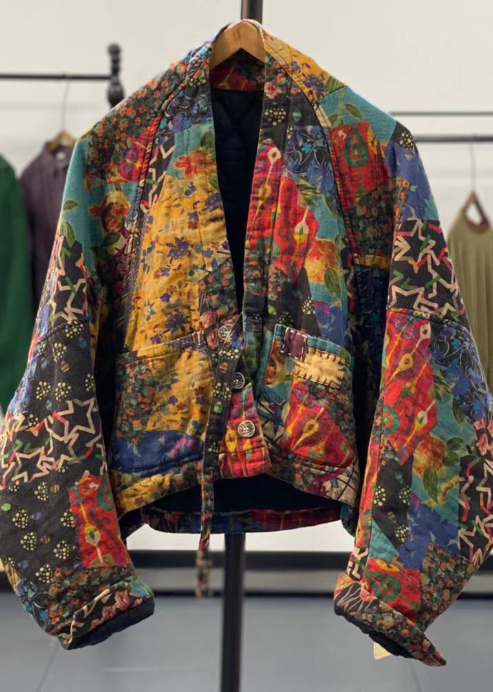 WW | Yellow asymmetrical print fine cotton-padded coats winter