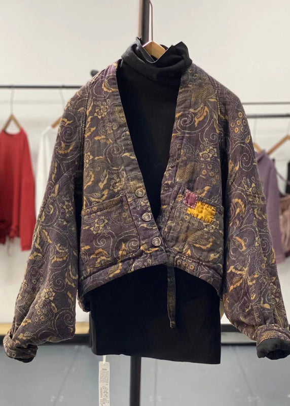 WW | Yellow asymmetrical print fine cotton-padded coats winter