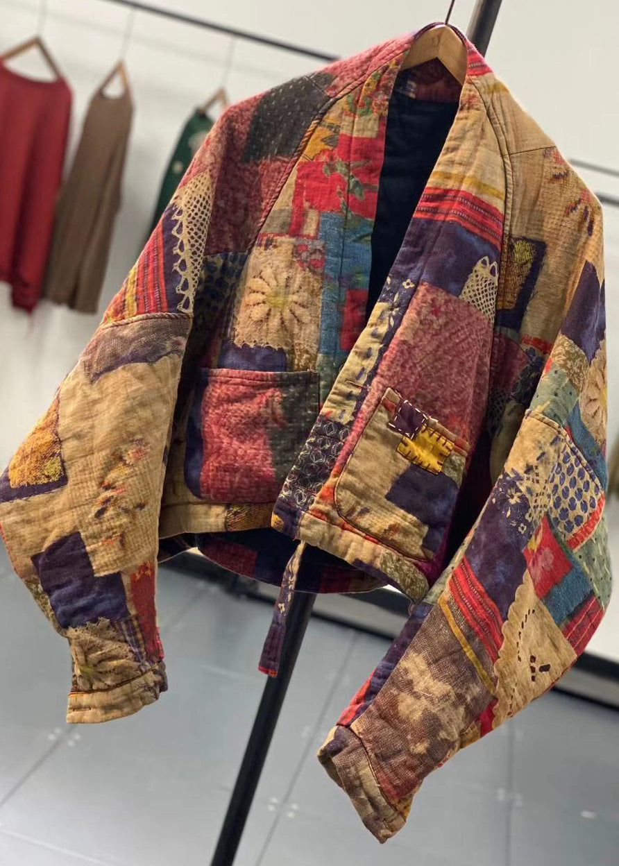 WW | Yellow asymmetrical print fine cotton-padded coats winter