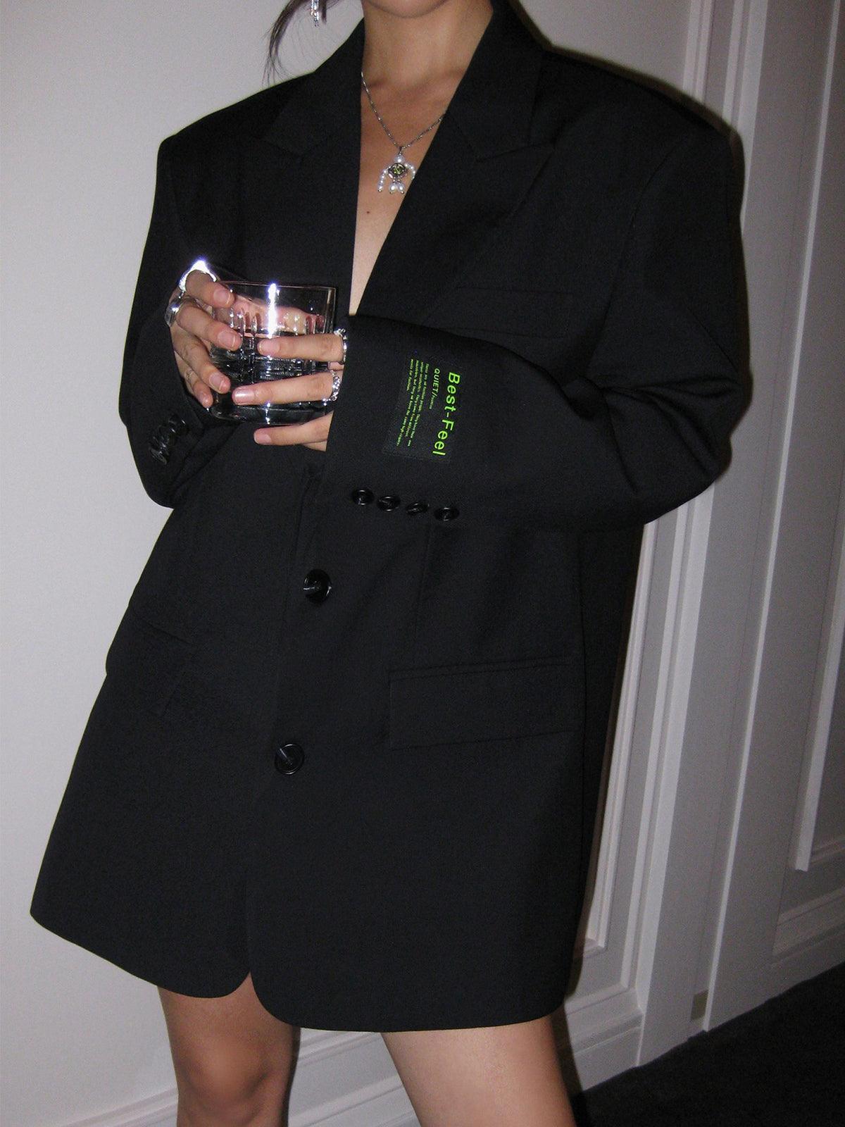 WW | Blazer Damen Graue Einreihige Lange Blazerjacke
