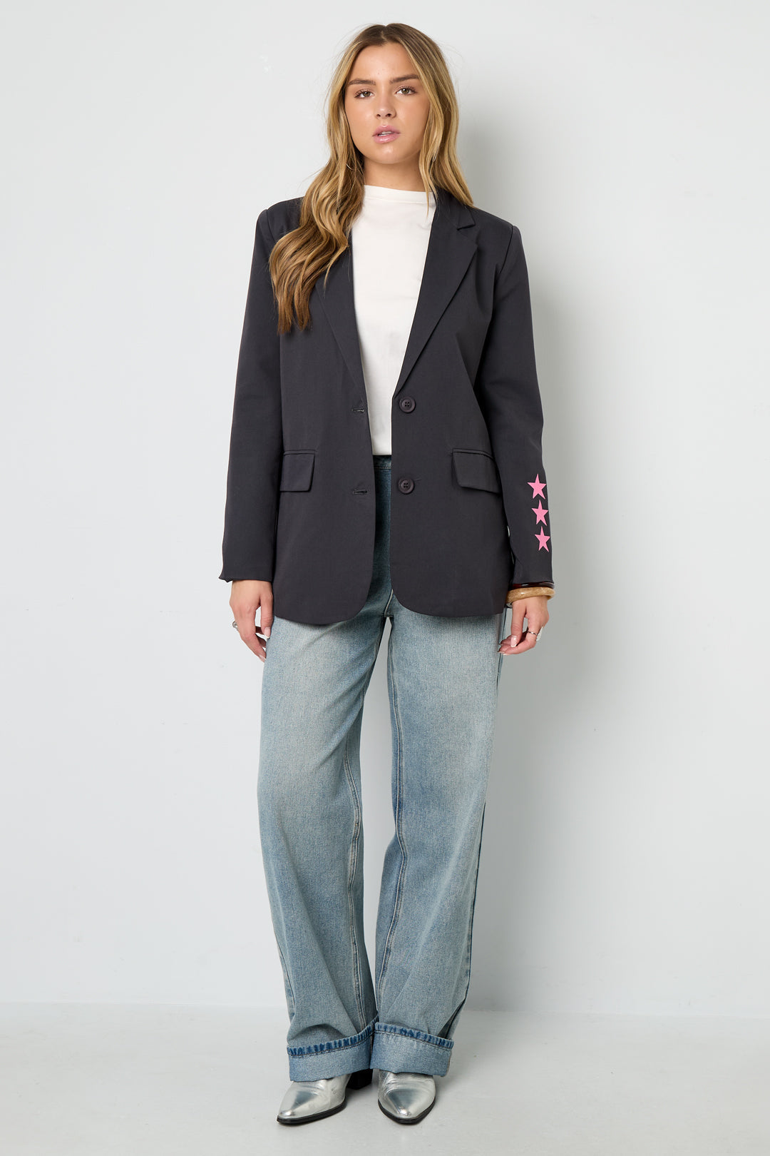 WW | Blazer Sterne Bedruckt Locker Sitzender Blazer Damenblazer