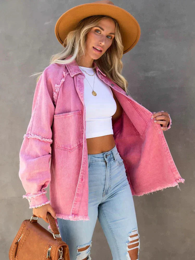 WW | Denim Jacke Lockere Passform Zerrissen Jeansjacke Damenjacke