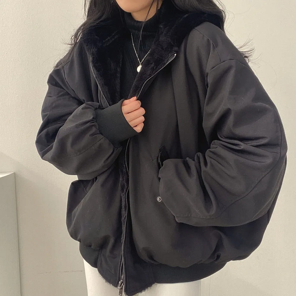 WW | Jacke Fleecegefüttert Reißverschluss Winter Bomberjacke Winterjacke für Damen