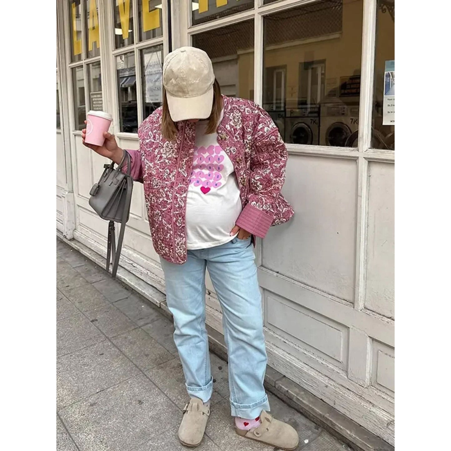 WW | Jacke Damenjacke mit Blumenmuster in Rosa, Dünn Gesteppt
