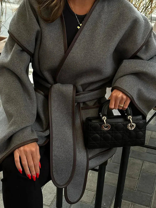 WW | Jacket Grey Belt Autumn Jacket Women's Jackets