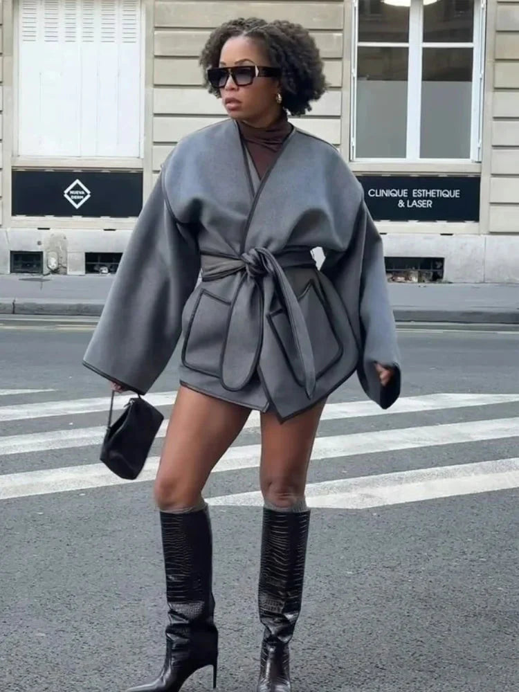 WW | Jacket Grey Belt Autumn Jacket Women's Jackets