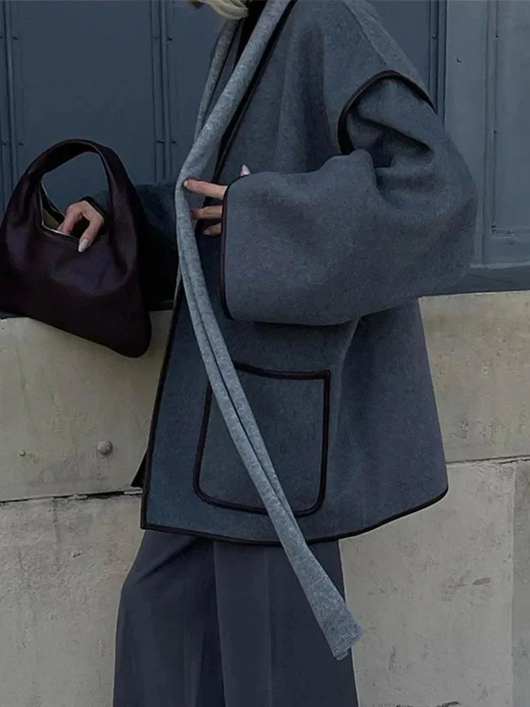 WW | Jacket Grey Belt Autumn Jacket Women's Jackets