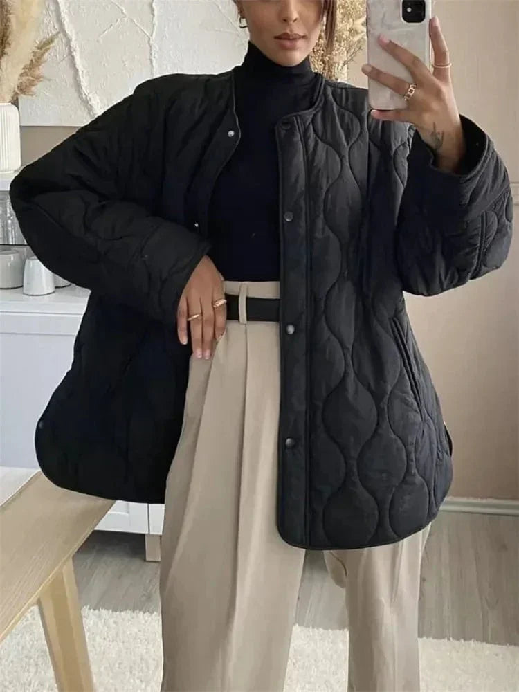 WW | Jacke Lockere Passform Knopfverschluss Gep Padded Jacke Damenjacke