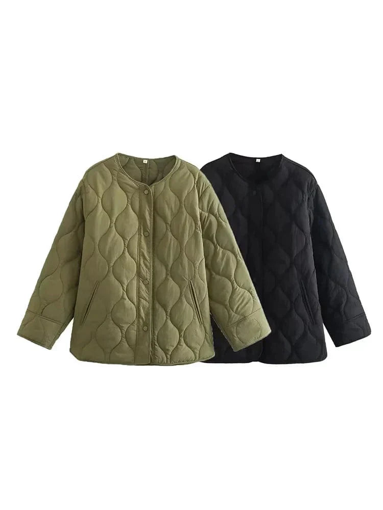 WW | Jacke Lockere Passform Knopfverschluss Gep Padded Jacke Damenjacke