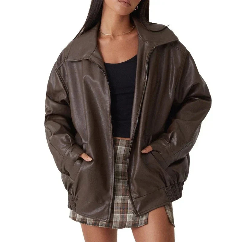 WW | Lederjacke Schwarz Braun Lederjacke Damen Lederjacke