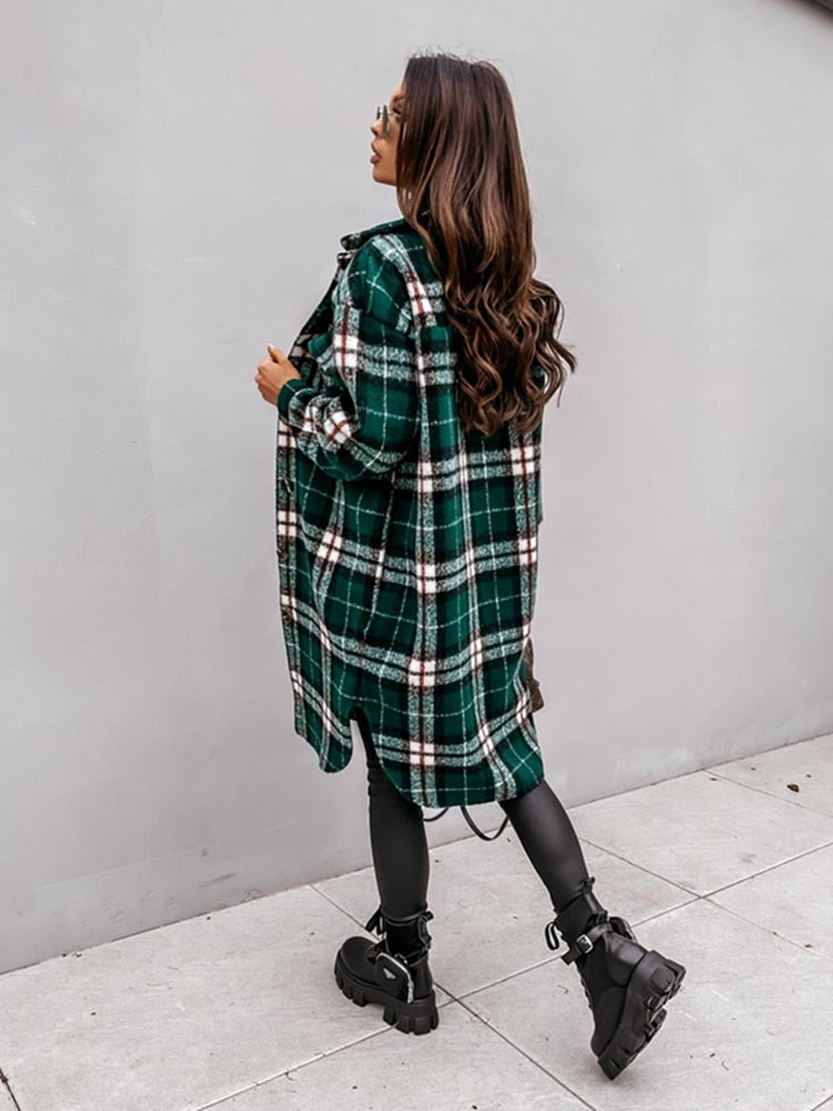 WW | Übergröße Karo Wolljacke Für Damen
