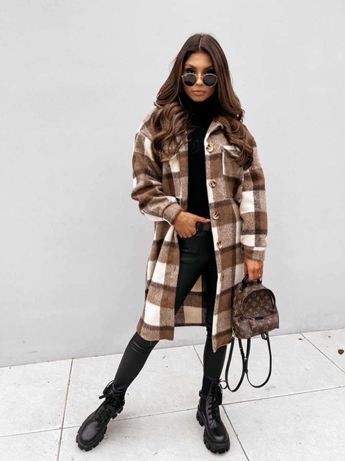 WW | Übergröße Karo Wolljacke Für Damen