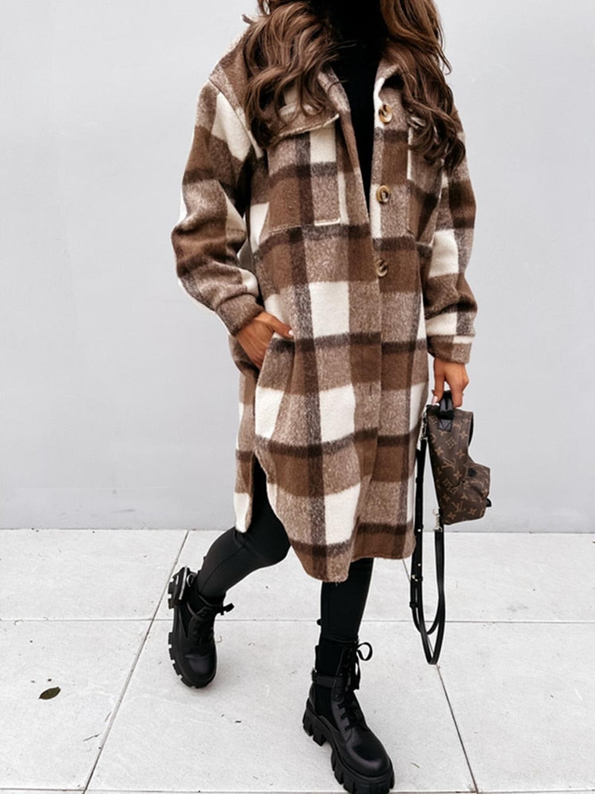 WW | Übergröße Karo Wolljacke Für Damen