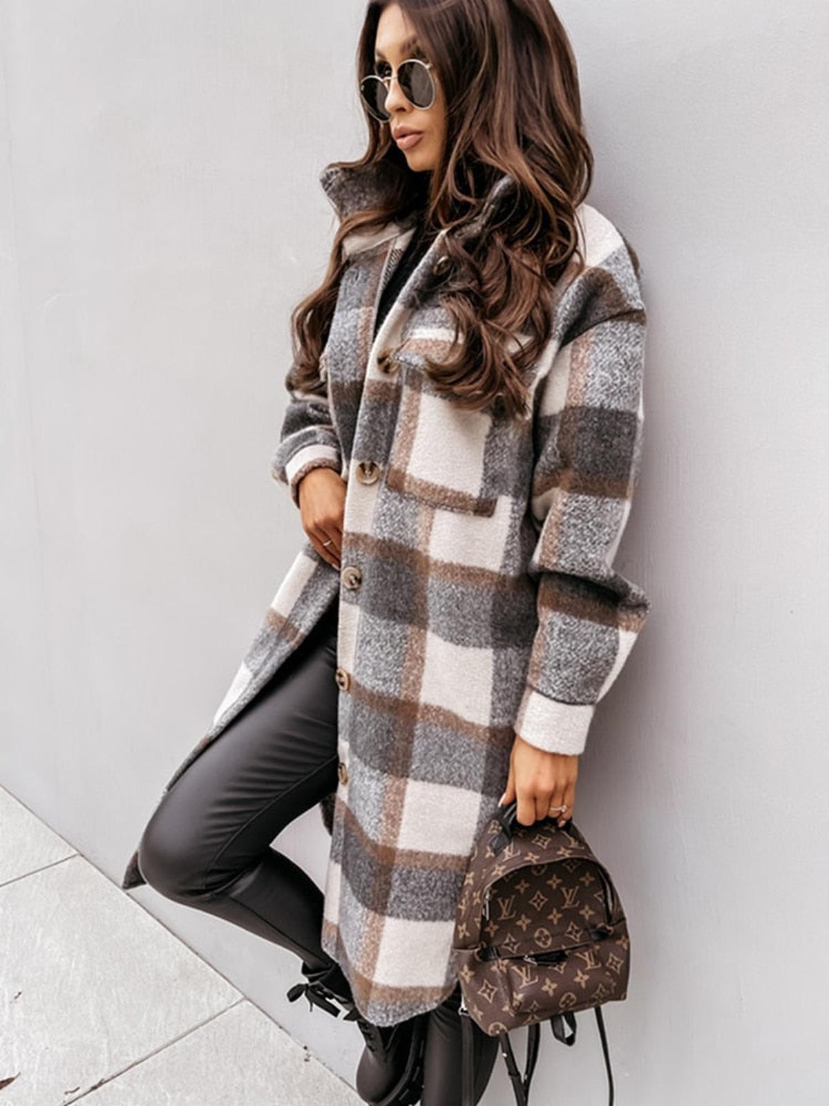 WW | Übergröße Karo Wolljacke Für Damen