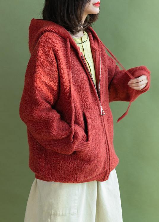 WW | Strickoberbekleidung Übergröße rote Kapuzenstrickjacken