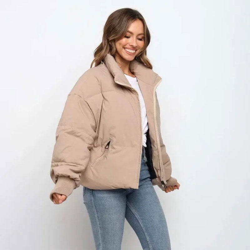 WW | Pufferjacke Übergroß Relaxed Fit Gerippte Bündchen Kurze Länge Stehkragen