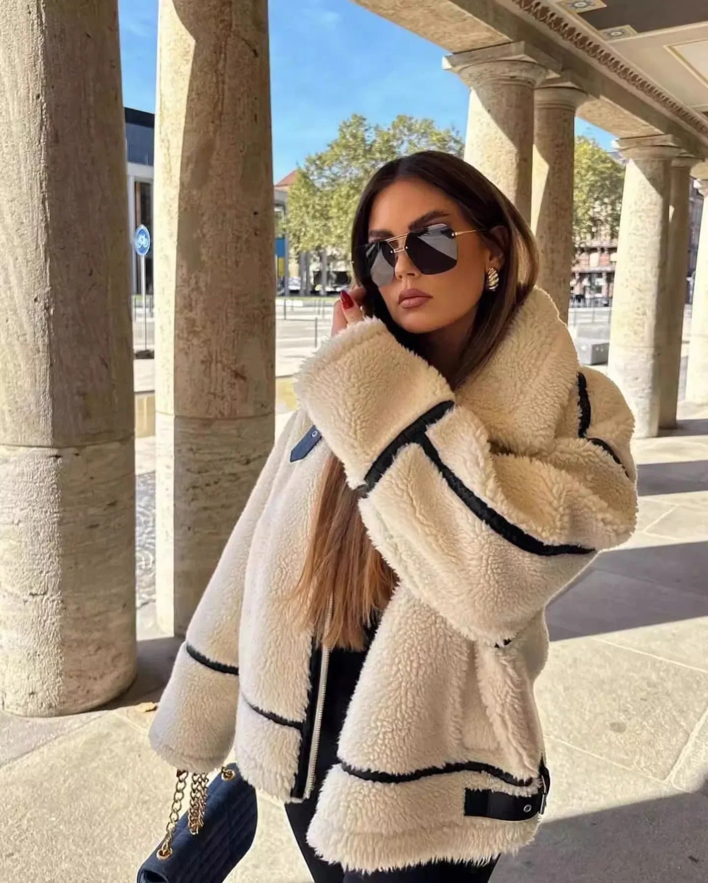 WW | Damen Oversized Teddy Winterjacke mit Kragen