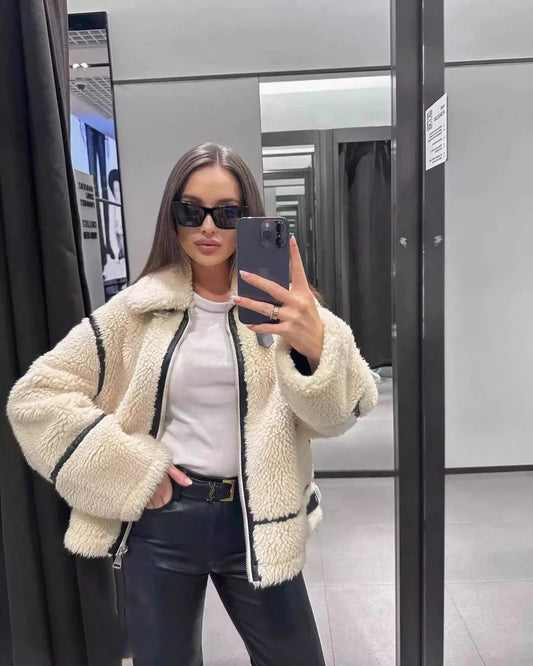 WW | Damen Oversized Teddy Winterjacke mit Kragen
