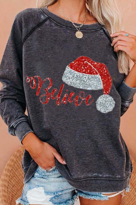 WW | Graues Sweatshirt Damen - Festlicher Weihnachtsdruck