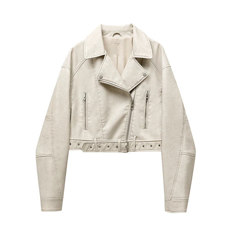 WW | Women's Leather Jacket with Zipper and BeltDetails
