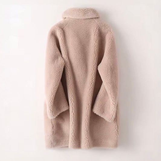 WW | Damen Oversized Teddyjacke mit breitem Revers und doppelter Knopfleiste