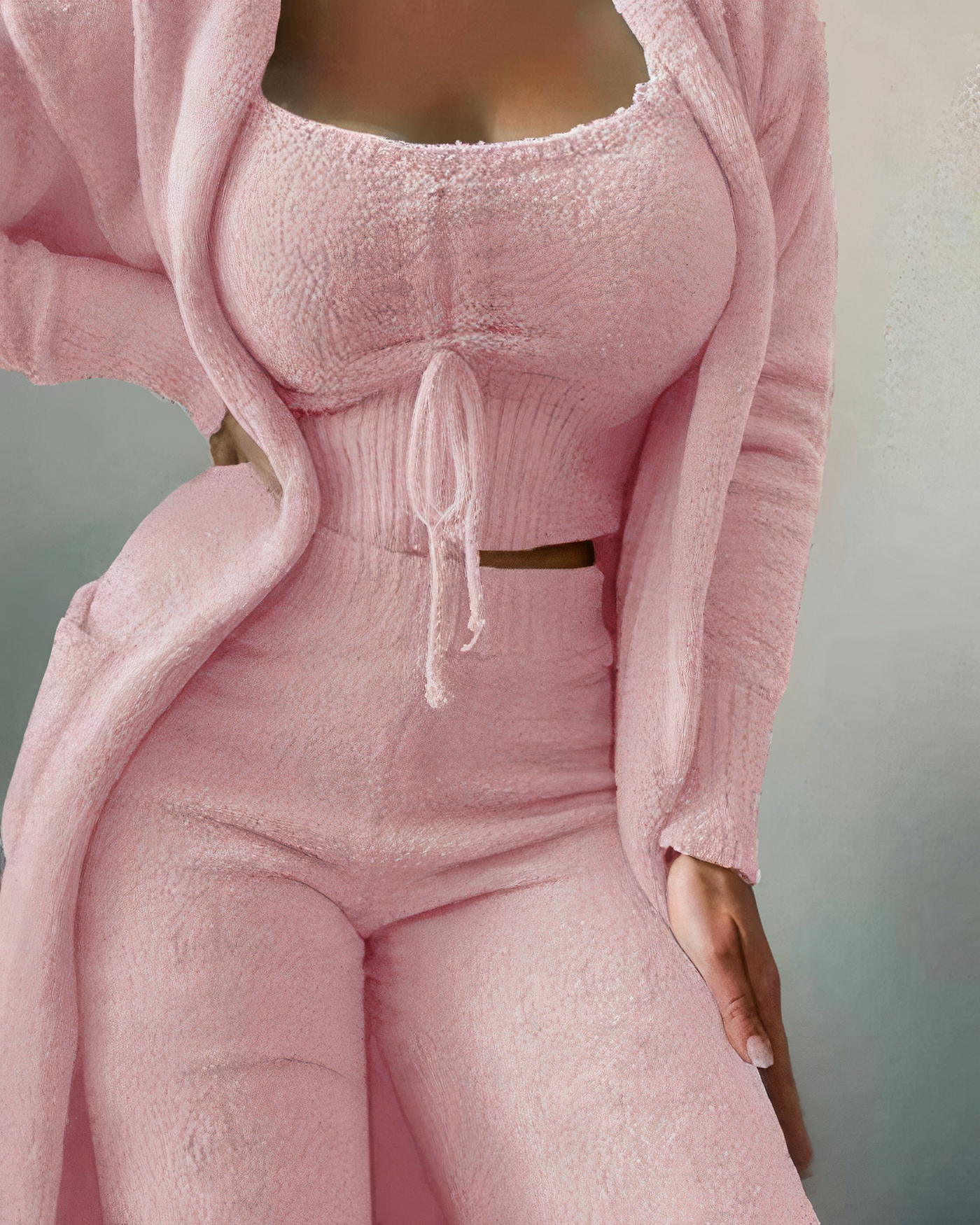 WW | Two-Piece Fleece Lounge Set - Women's Outfit with Top and Trousers for Home