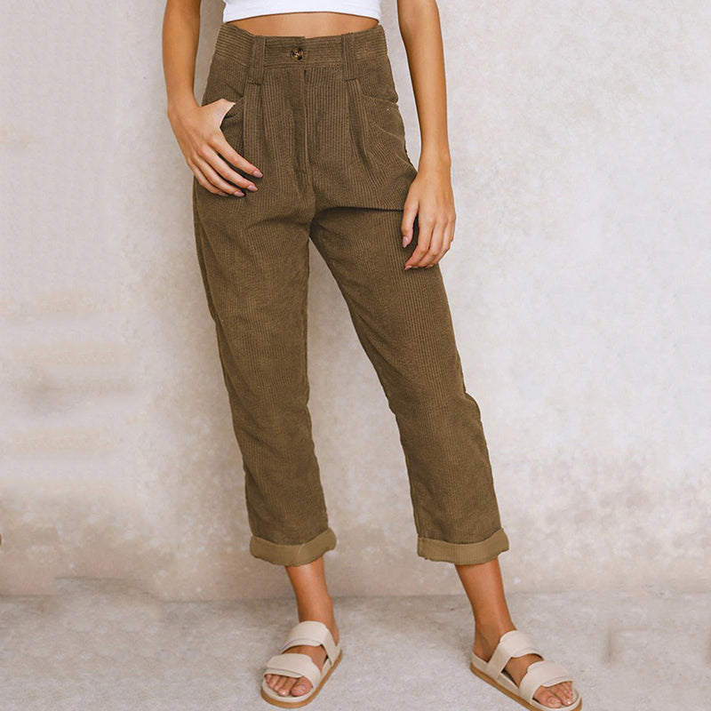WW | High Waist Relaxed Fit Soft Ribbed Texture with Pleats