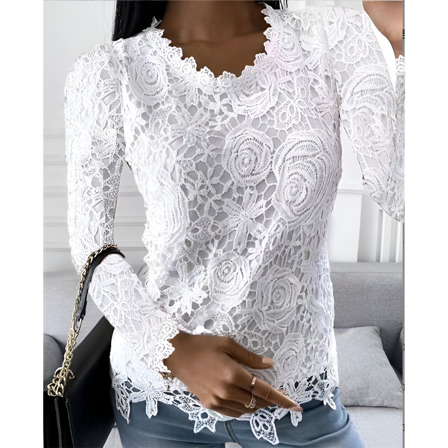 WW | Elegant Lace Blouse with Long Sleeves