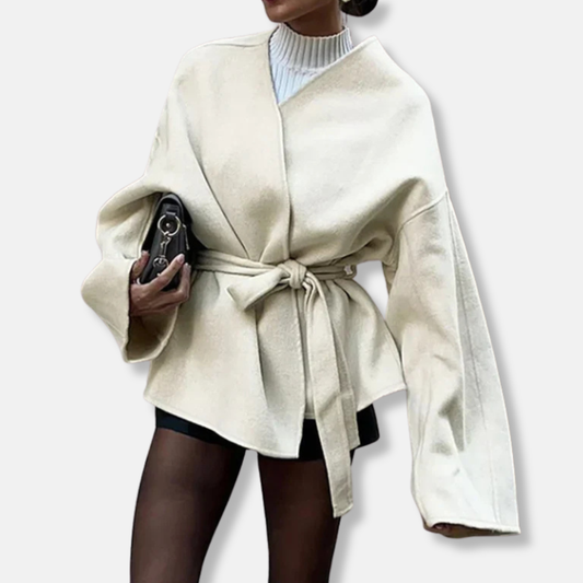 WW | Women's Wrap Coat – Wool Texture – Oversized Fit – Tailored Waistband – Minimalist Style