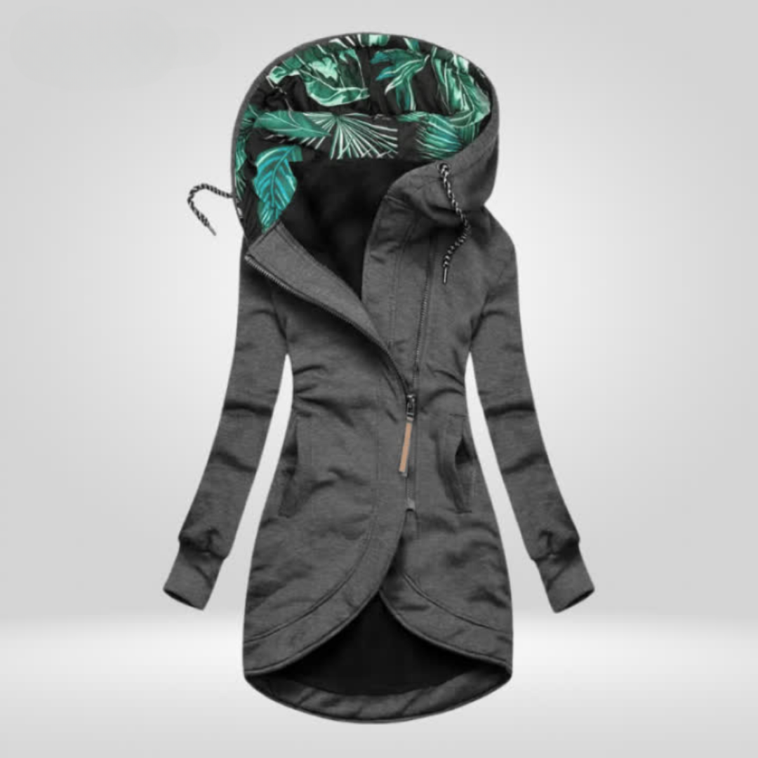 WW | Jacke Damen Hüftlange Kapuzenjacke mit Reißverschluss für Den Herbst