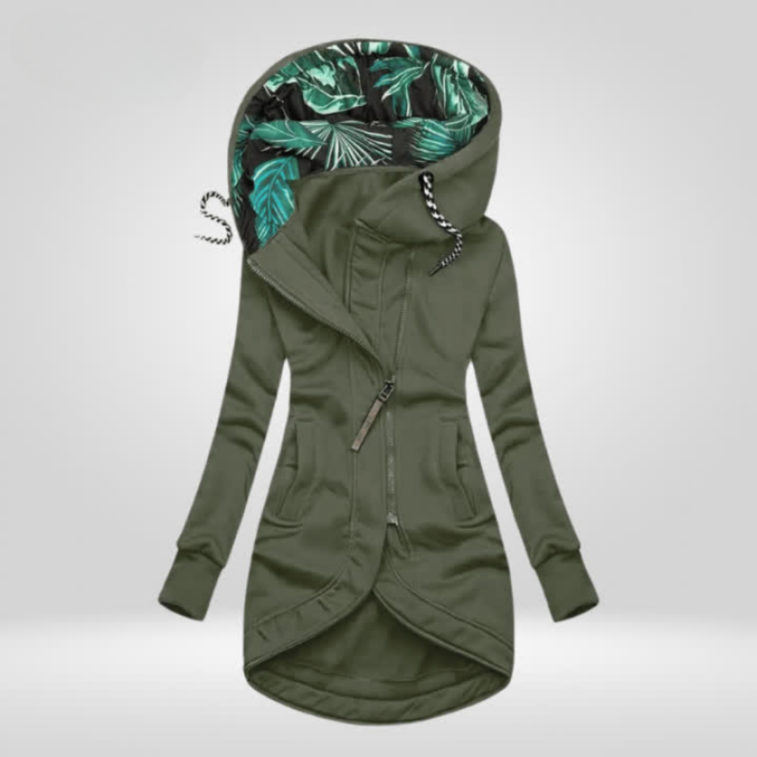 WW | Jacke Damen Hüftlange Kapuzenjacke mit Reißverschluss für Den Herbst