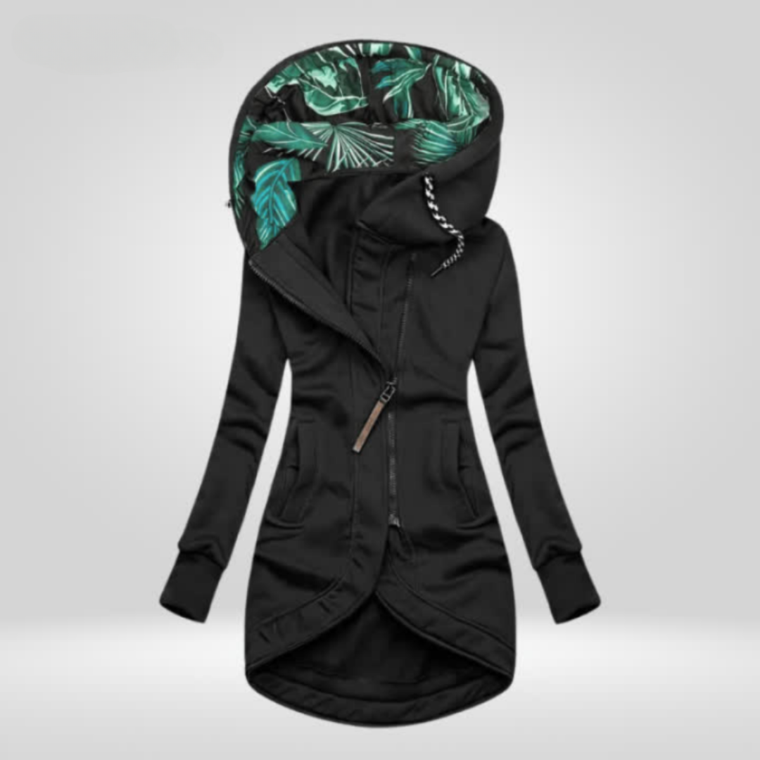 WW | Jacke Damen Hüftlange Kapuzenjacke mit Reißverschluss für Den Herbst