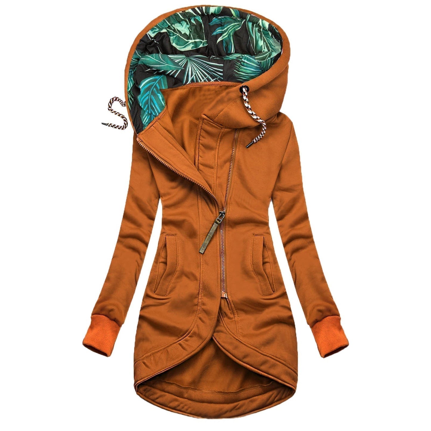 WW | Jacke Damen Hüftlange Kapuzenjacke mit Reißverschluss für Den Herbst