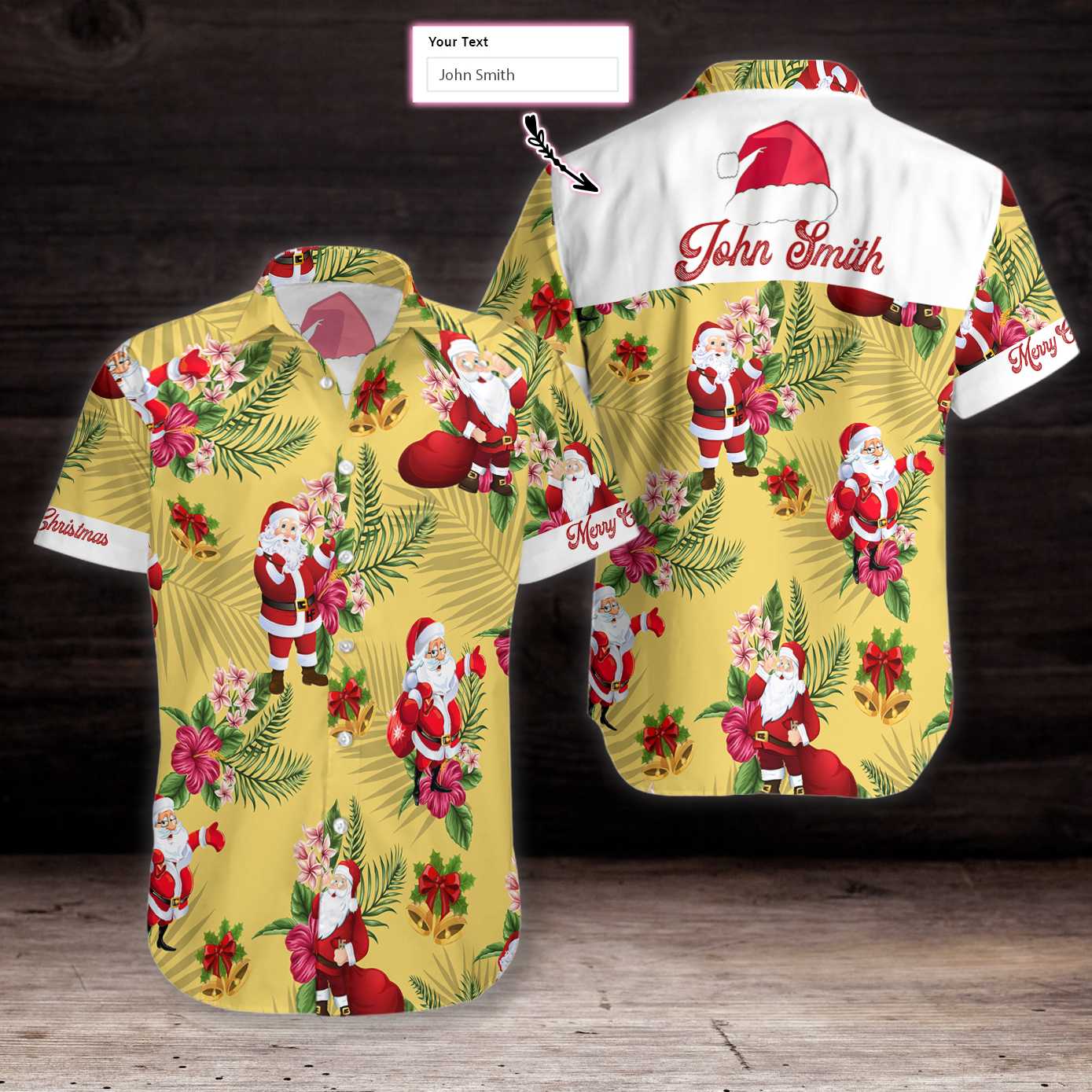 WW | Personalisierte Name Fröhliche Weihnachten Santa Claus Benutzerdefiniertes Hawaiian Shirt