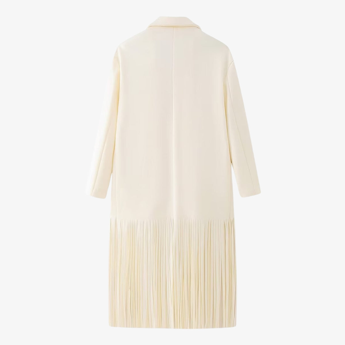 WW | Damen elegante cremeweiße Jacke mit Fransen-Detail und klassischem Reverskragen