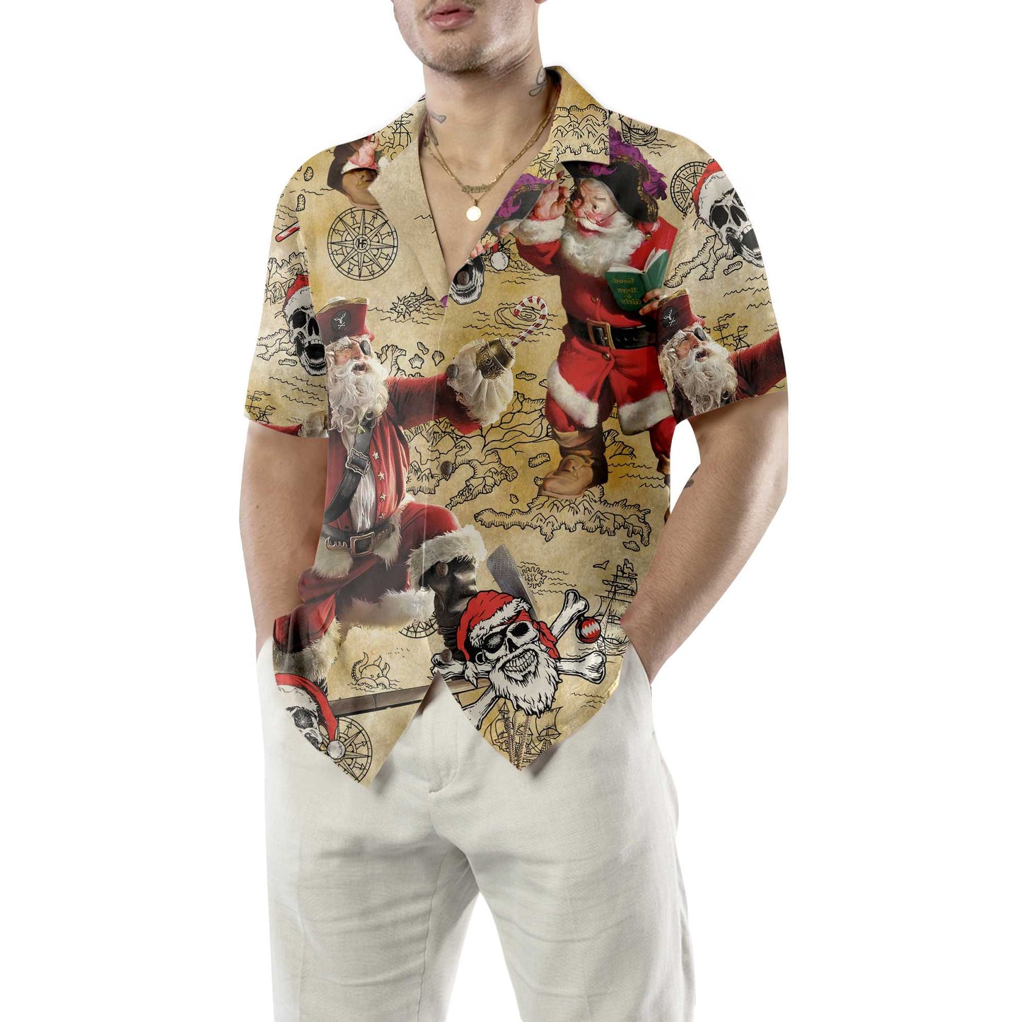 WW | Pirat Weihnachtsmann Hawaiian Shirt, Lustiges Weihnachtsmann Shirt für Männer, Bestes Geschenk für Weihnachten
