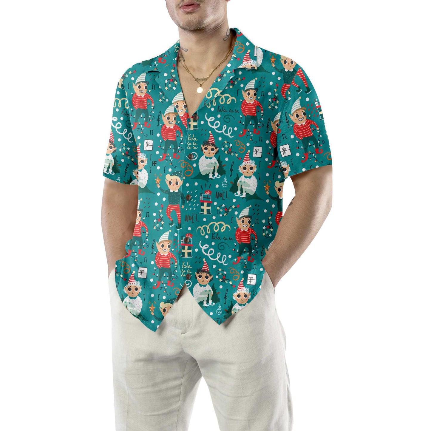 WW | Verspielt Weihnachts-Elfen Hawaiian Shirt, Lustiges Elf Weihnachts-Shirt, Beste Weihnachtsgeschenk-Idee