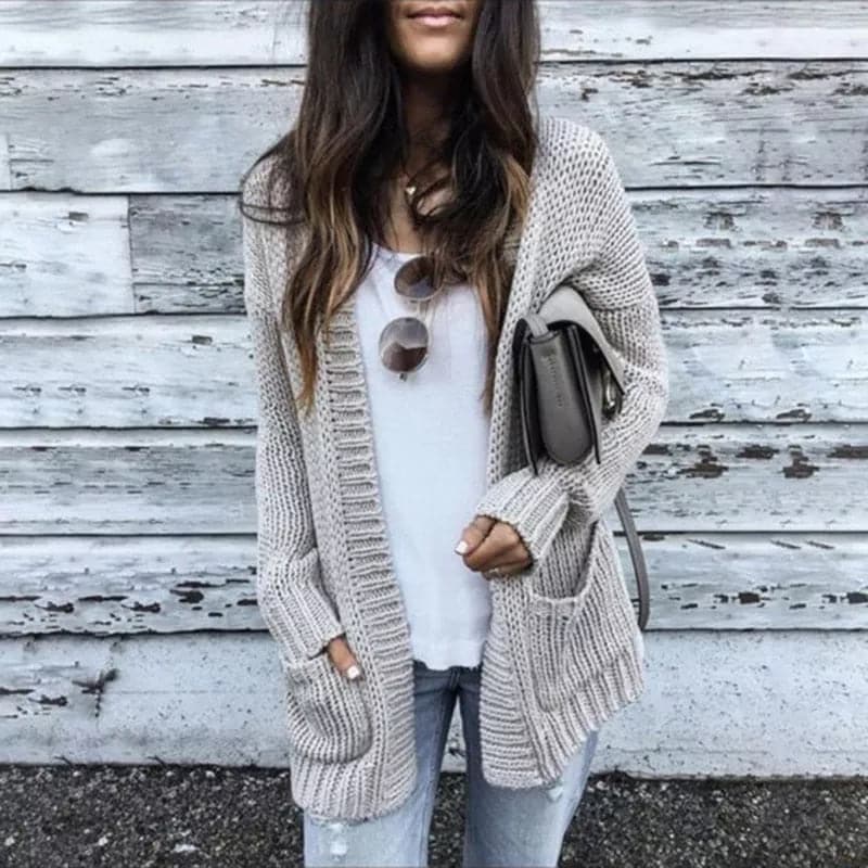 WW | Strickjacke - Gestrickt - Offene Vorderseite - Entspannt Passform - Mit Taschen