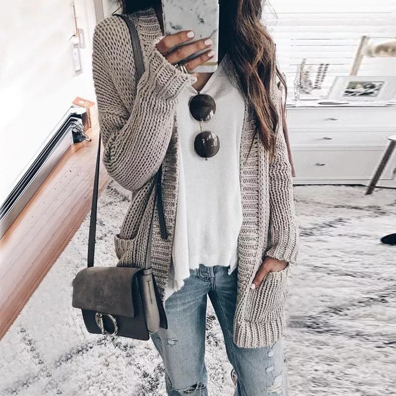 WW | Strickjacke - Gestrickt - Offene Vorderseite - Entspannt Passform - Mit Taschen